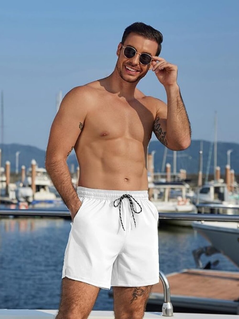 NWT-SWIM TRUNK WITH COMPRESSION LINER 2 IN 1 SWIMWEAR/QUICK DRY BOARD SHORTS - Picture 3 of 6